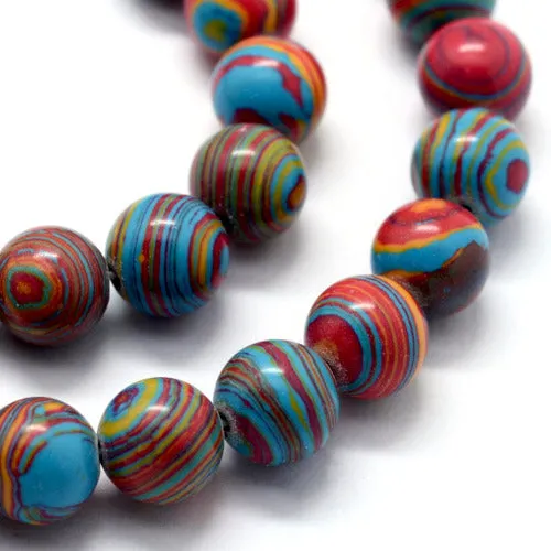 Gemstone Beads, Round, Synthetic, Malachite, (Dyed), Blue, Red, Yellow, Multicolored, 8mm