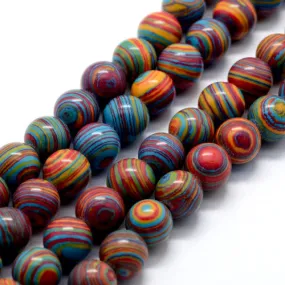 Gemstone Beads, Round, Synthetic, Malachite, (Dyed), Blue, Red, Yellow, Multicolored, 8mm