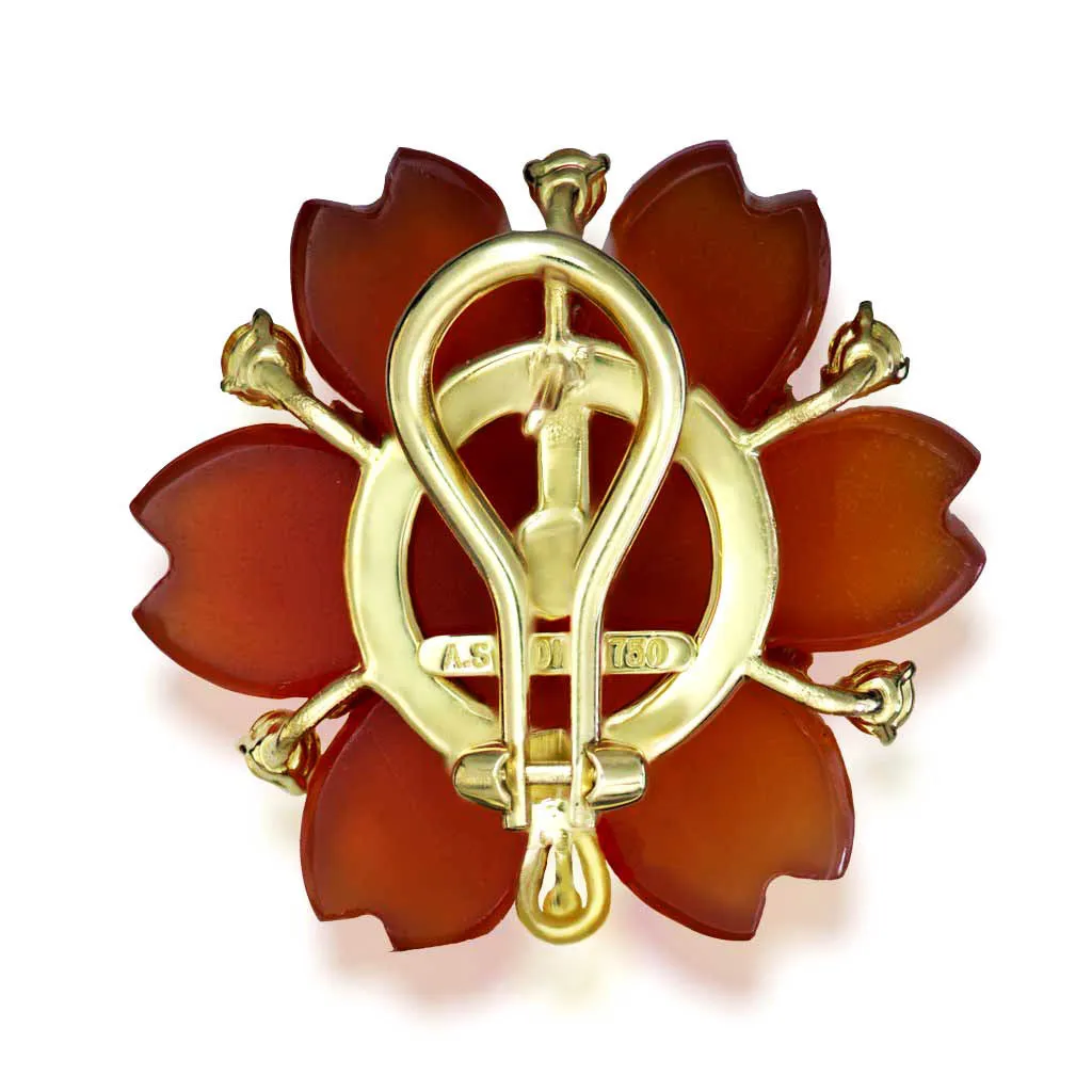 Gold Blossom Convertible Pear Earrings with Carved Carnelian