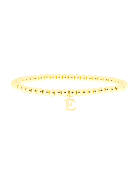 Gold Brass Initial Charm Ball Bracelet - E