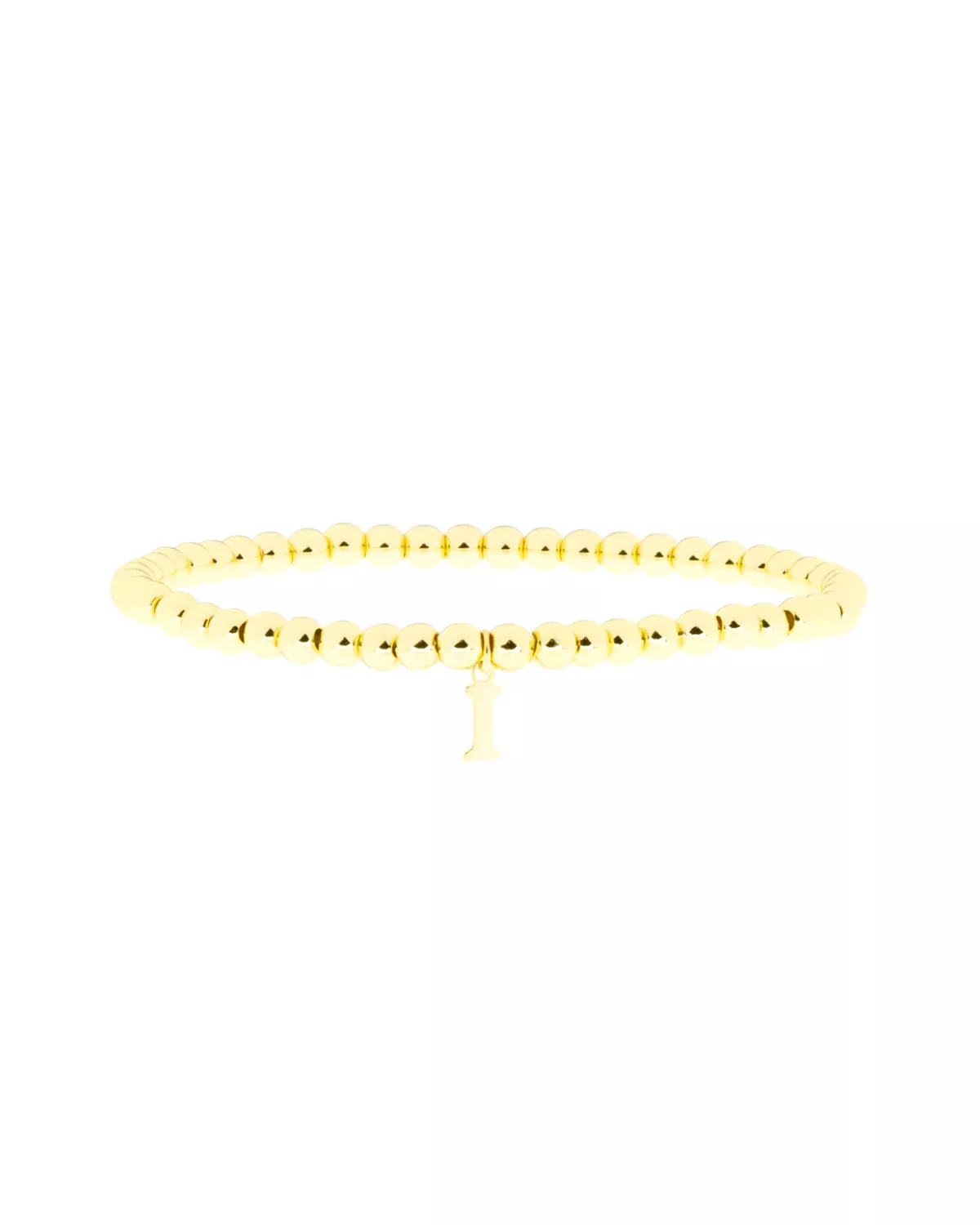 Gold Brass Initial Charm Ball Bracelet - I