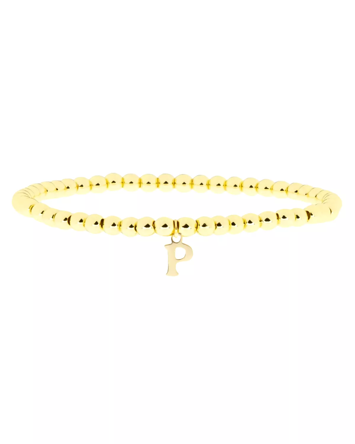 Gold Brass Initial Charm Ball Bracelet - P