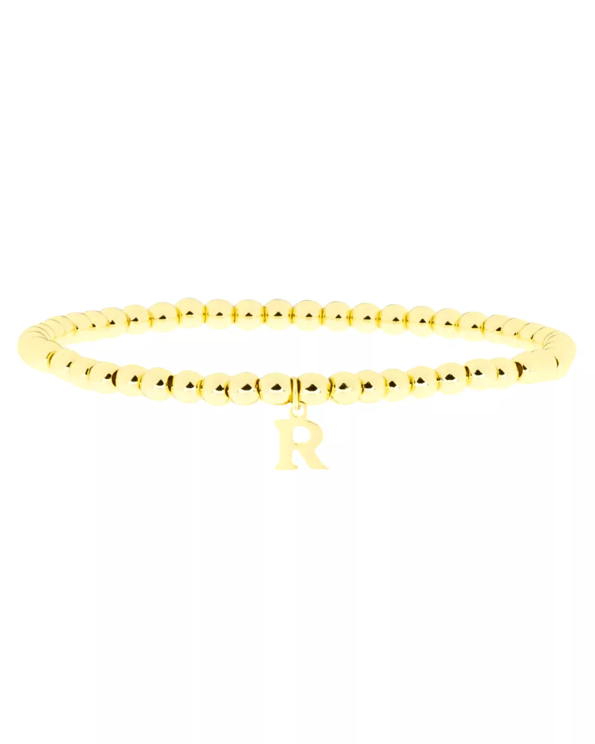 Gold Brass Initial Charm Ball Bracelet - R