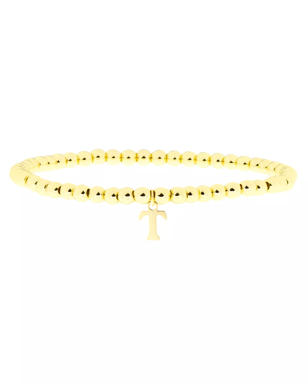 Gold Brass Initial Charm Ball Bracelet - T