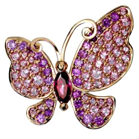 Gold Butterfly Pin, Pendant with Pink Topaz & Sapphires