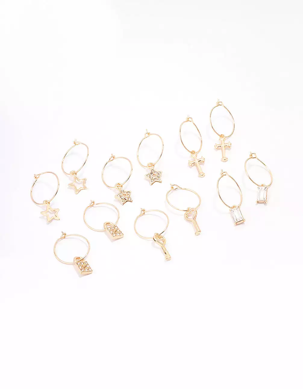 Gold Crystal Star Wire Hoop Earring 6-Pack