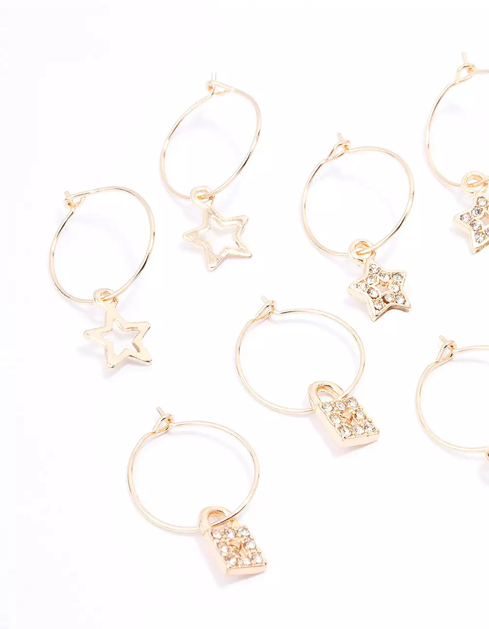 Gold Crystal Star Wire Hoop Earring 6-Pack