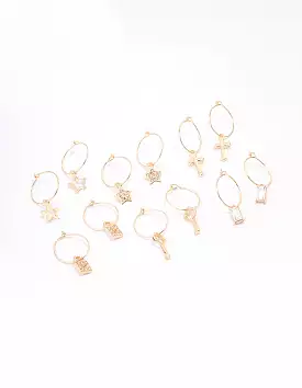 Gold Crystal Star Wire Hoop Earring 6-Pack