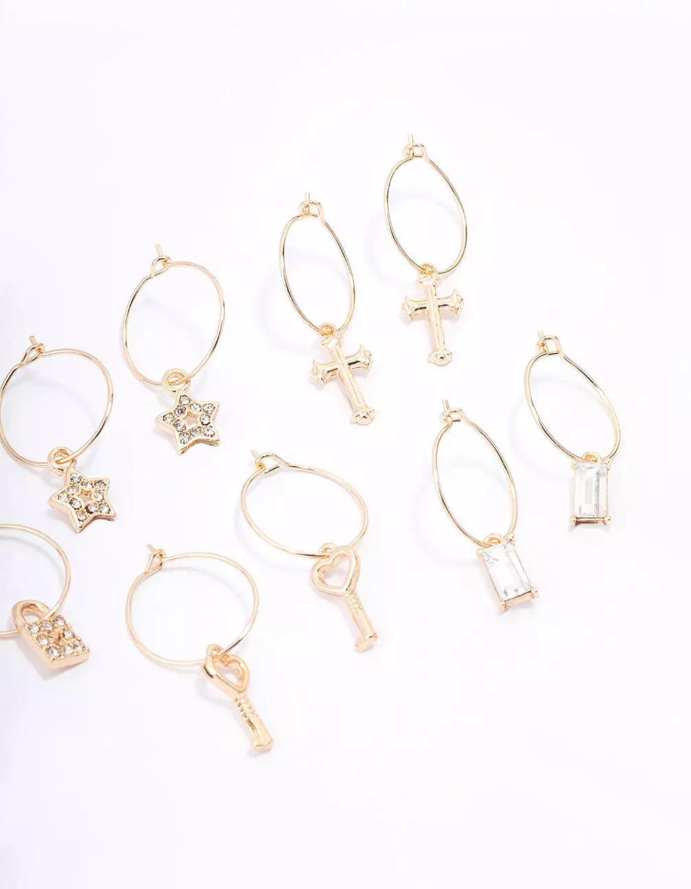 Gold Crystal Star Wire Hoop Earring 6-Pack