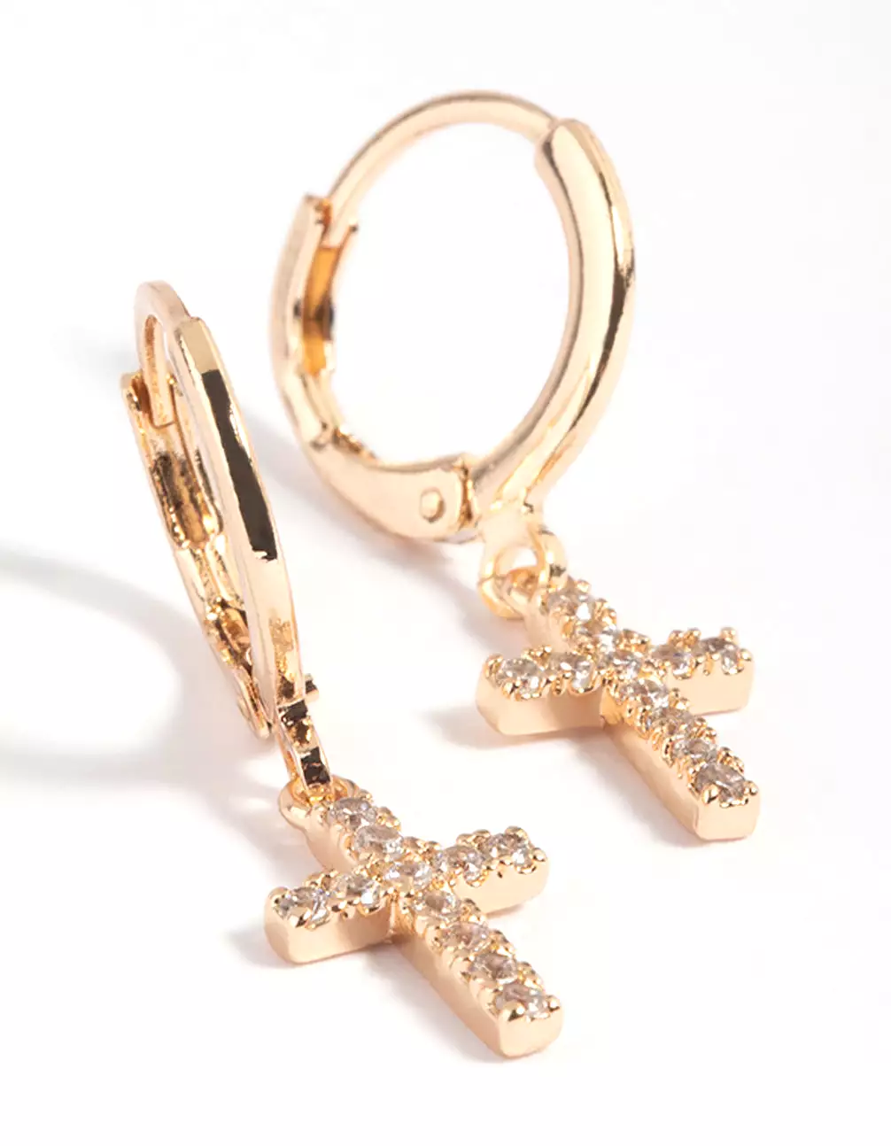 Gold Cubic Zirconia Cross Huggie Hoop Earrings