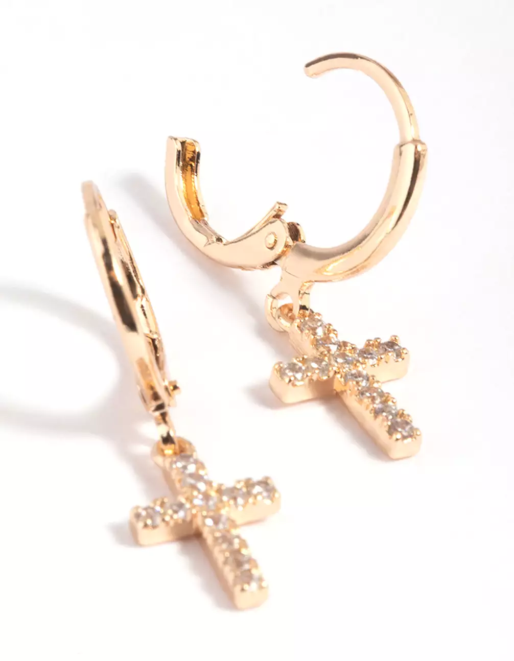 Gold Cubic Zirconia Cross Huggie Hoop Earrings