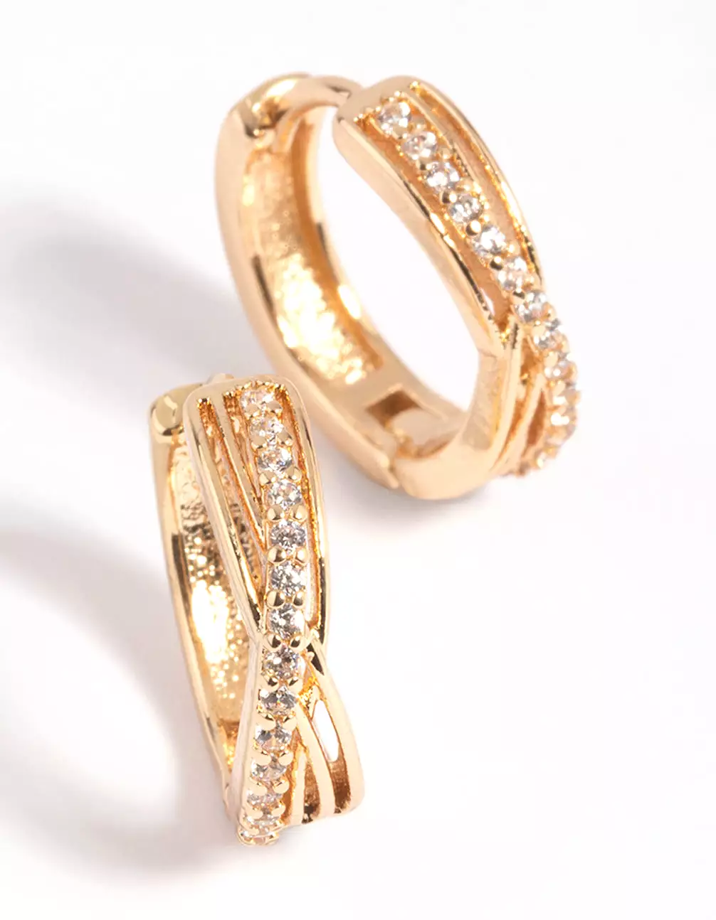 Gold Cubic Zirconia Twisted Huggie Hoop Earrings