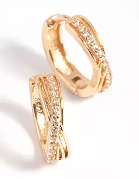 Gold Cubic Zirconia Twisted Huggie Hoop Earrings