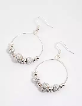 Gold Diamante & Beaded Fine Hoop Drop Earrings