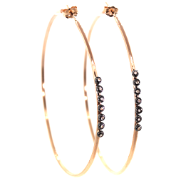 Gold Hoop Earrings with Oxidized Diamond Bezels