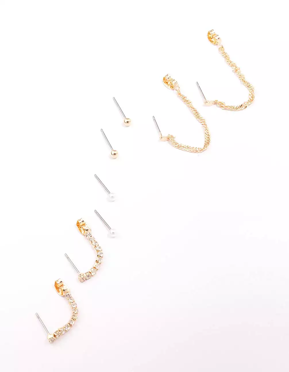 Gold Mixed Chain & Drop Earring 4-Pack