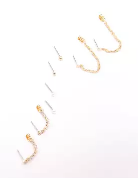 Gold Mixed Chain & Drop Earring 4-Pack