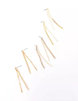 Gold Multi Chain Drop Earring 3-Pack