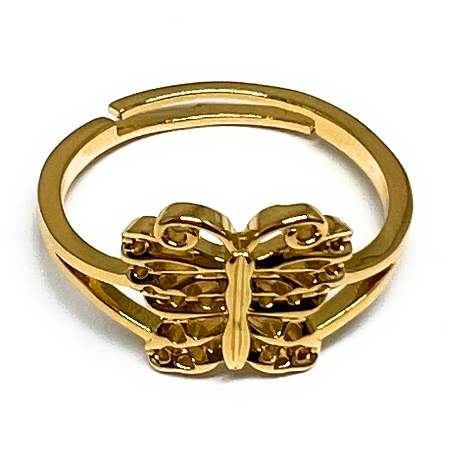 Gold Plated Butterfly Ring Anillo Adjustable Sizes (5-12)