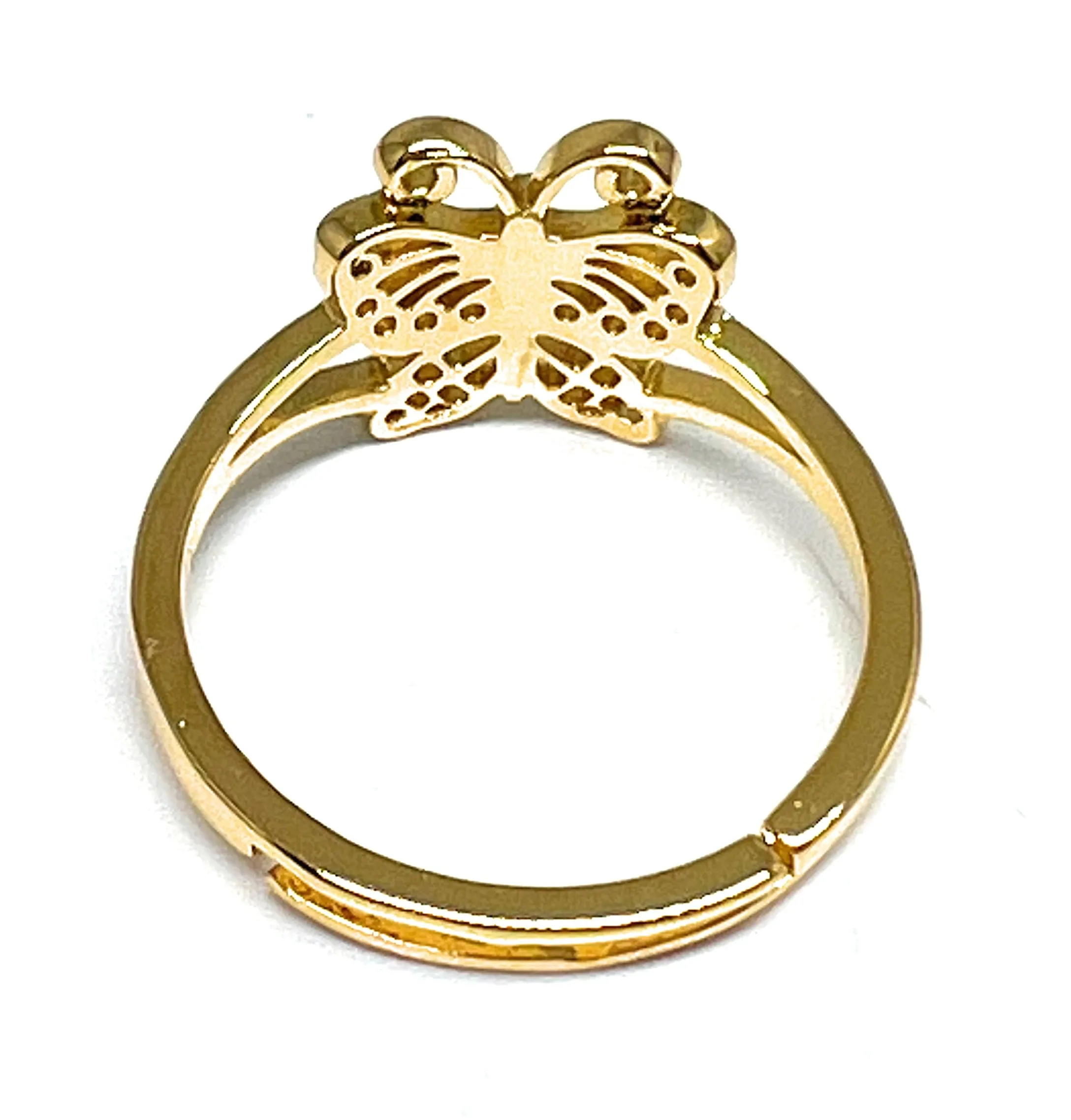 Gold Plated Butterfly Ring Anillo Adjustable Sizes (5-12)