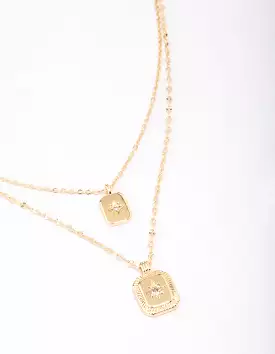 Gold Plated Celestial Cubic Zirconia Layered Necklace