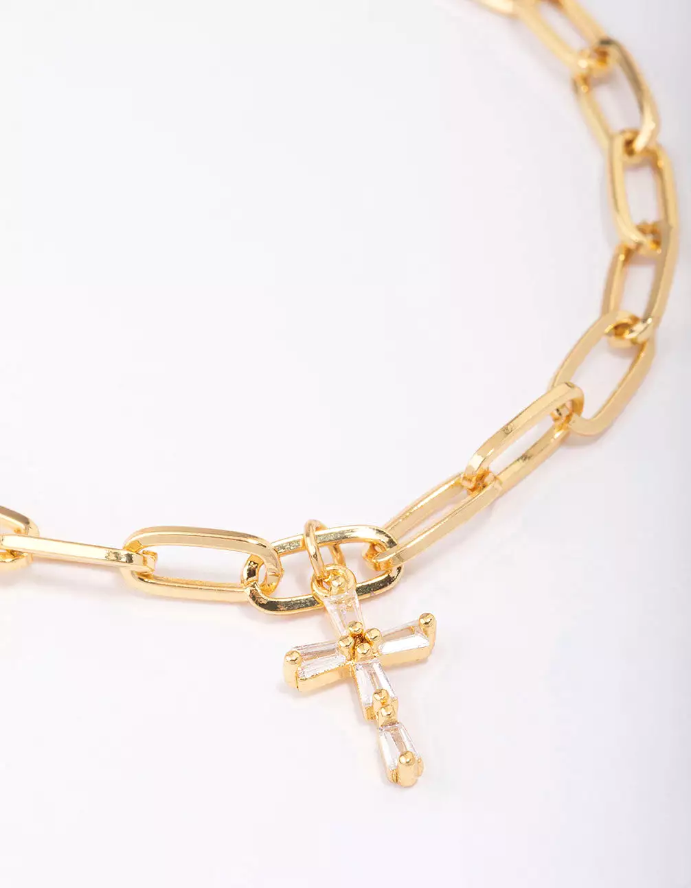 Gold Plated Cross Charm Chain Bracelet