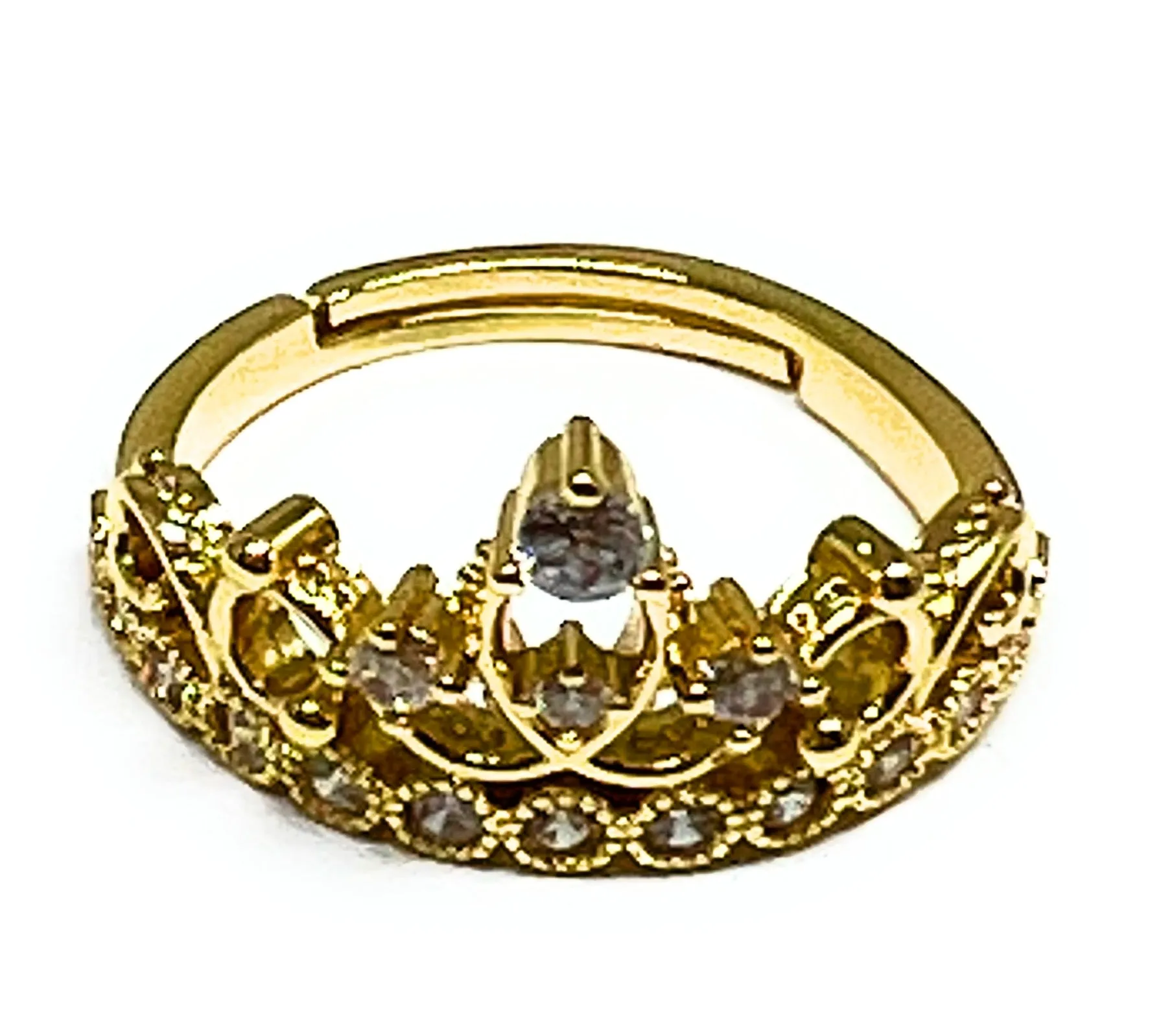 Gold Plated Crown CZ Adjustable Ring Anillo Adjustable Sizes (5-12)