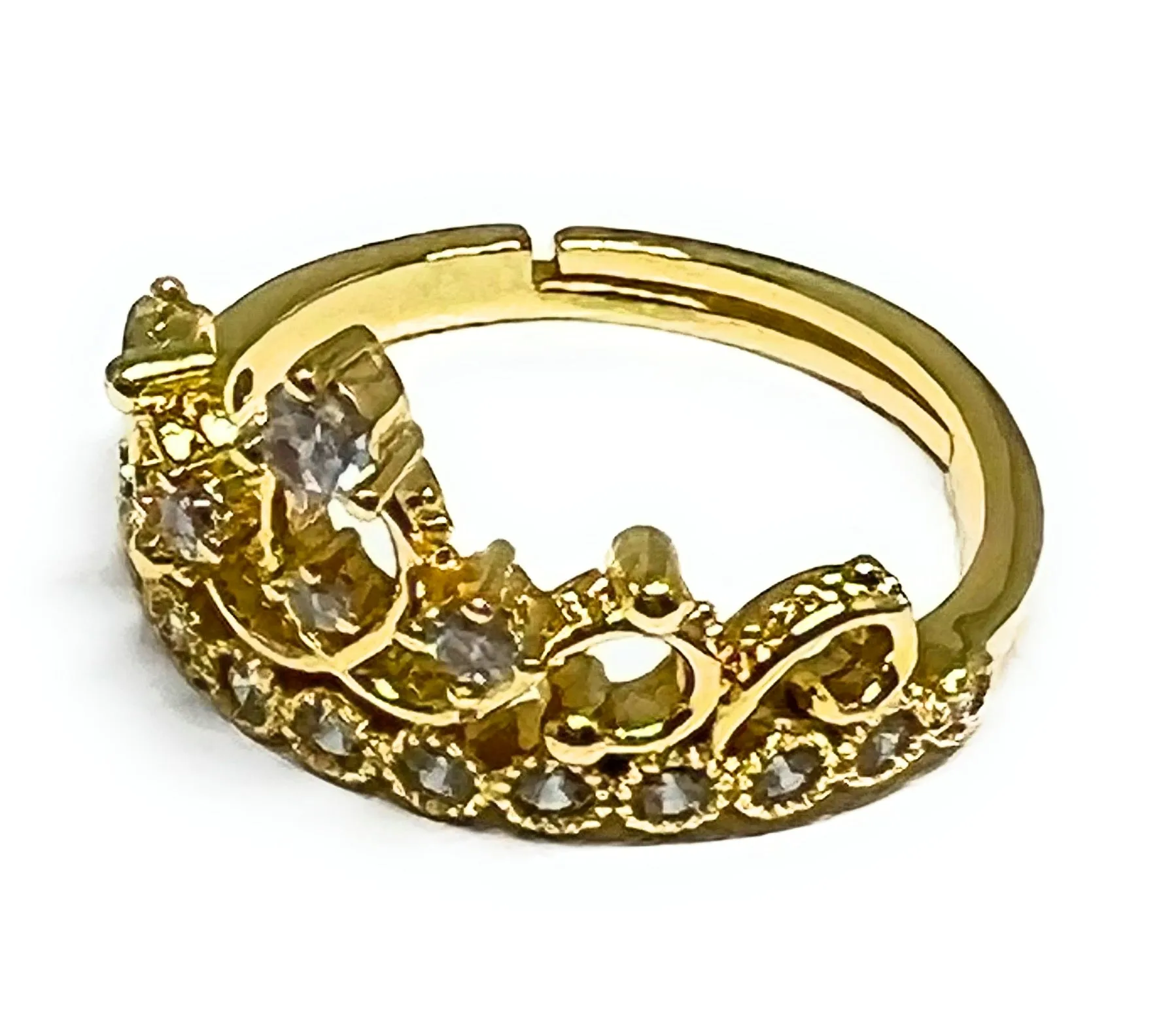 Gold Plated Crown CZ Adjustable Ring Anillo Adjustable Sizes (5-12)