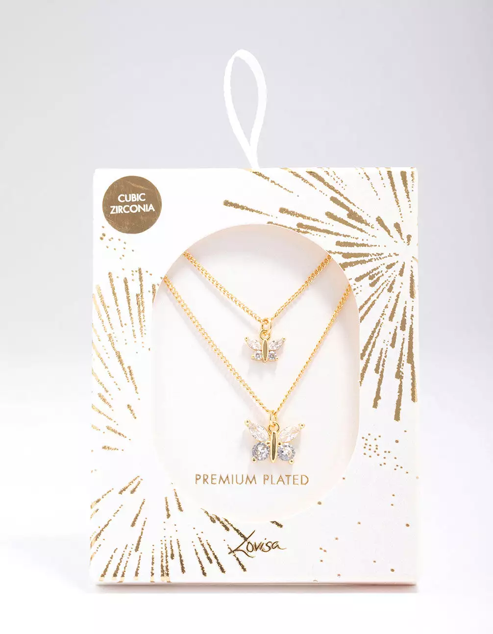 Gold Plated Cubic Zirconia Butterfly Necklace Pack