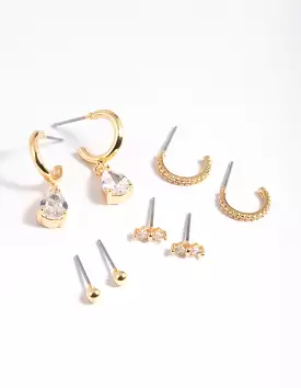 Gold Plated Cubic Zirconia Dainty Earring Pack