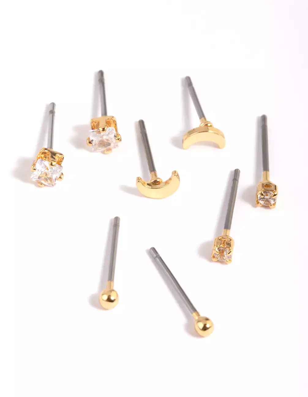 Gold Plated Cubic Zirconia Moon Earring Stack 8-Pack