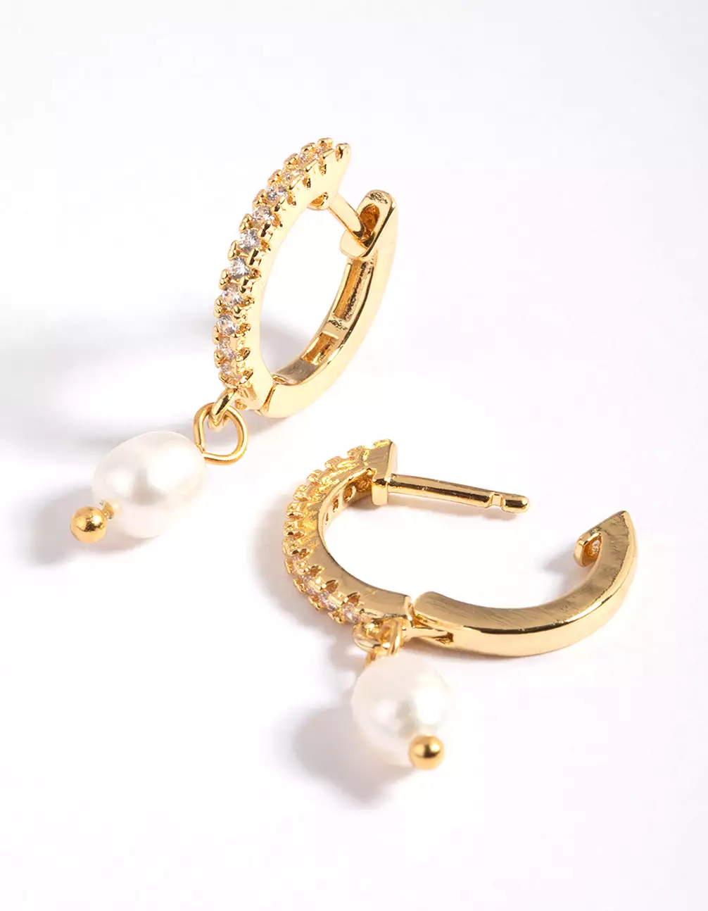 Gold Plated Cubic Zirconia Pearl Huggie Hoop Earrings