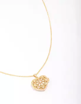 Gold Plated Heart Locket Cubic Zirconia Pendant Necklace