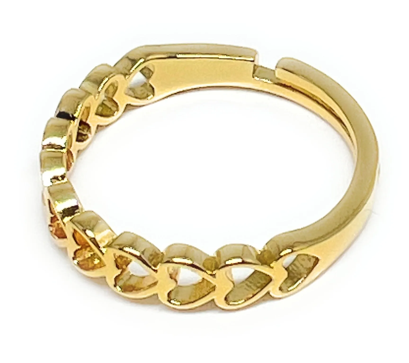 Gold Plated Hearts Band Ring Anillo Adjustable Sizes (5-12)