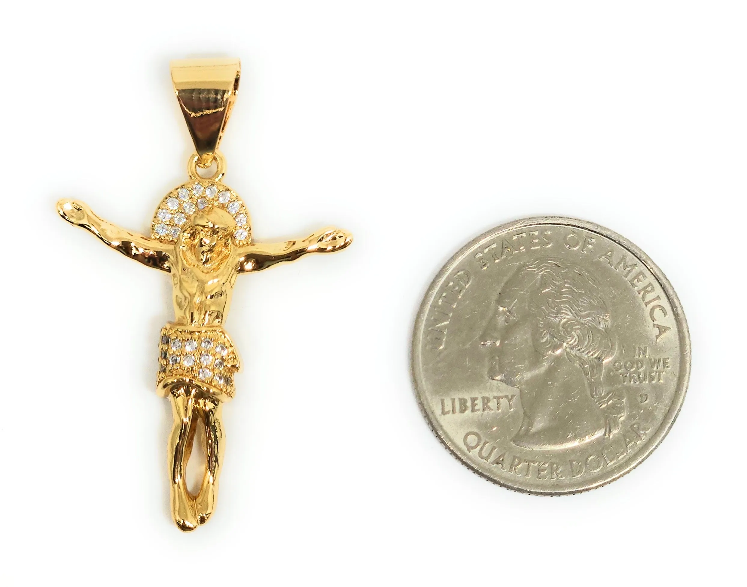 Gold Plated Iced Out CZ JESUS BODY Pendant 24 FIGARO Chain