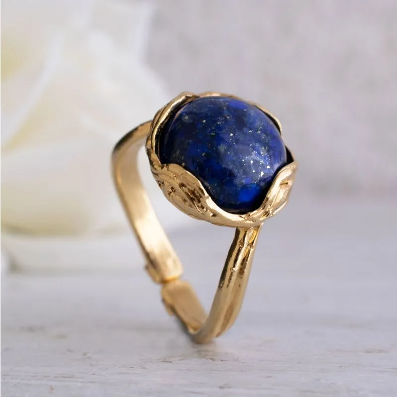 Gold Plated Lapis Lazuli Sizable Large Statement Ring