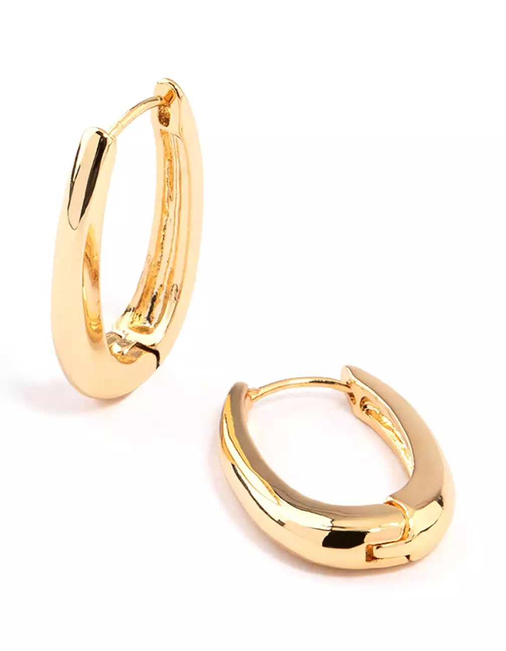 Gold Plated Long Oval Plain Huggie Earrings