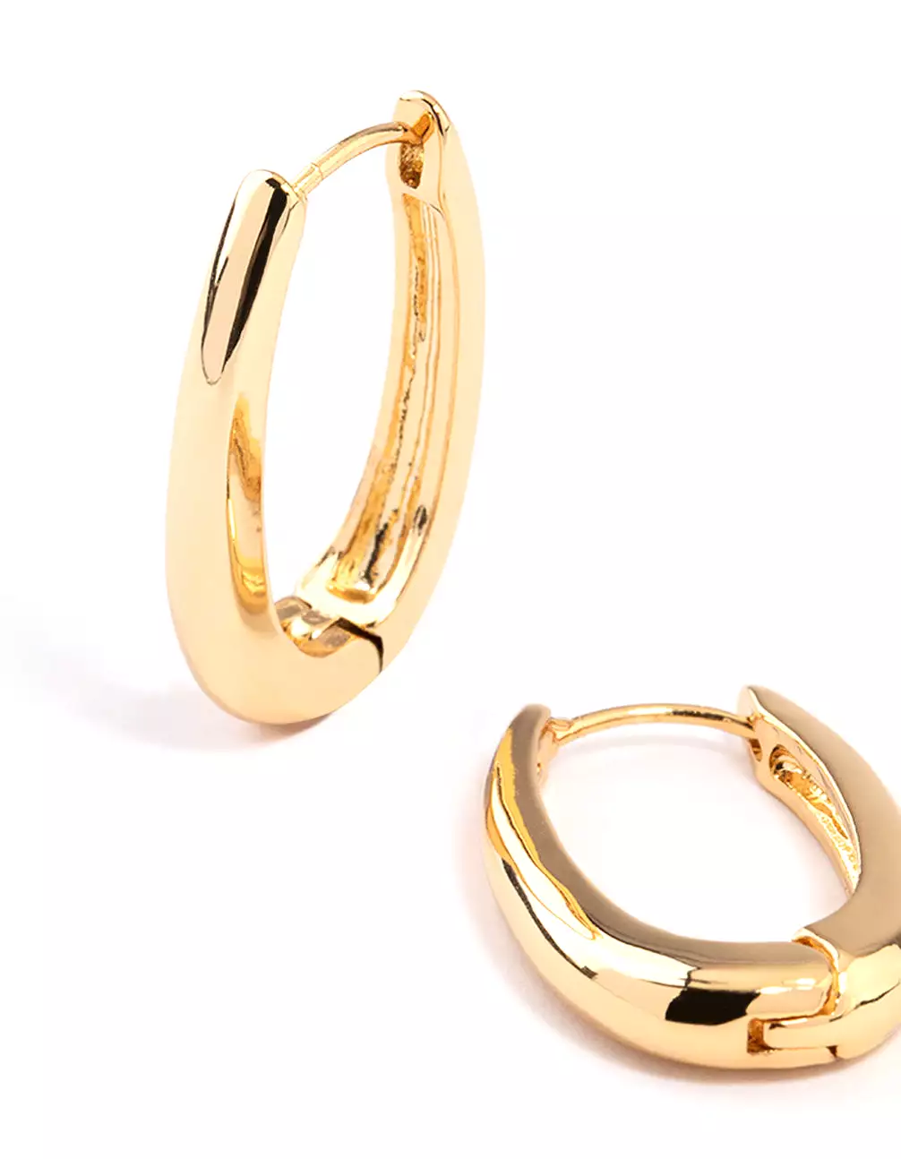 Gold Plated Long Oval Plain Huggie Earrings