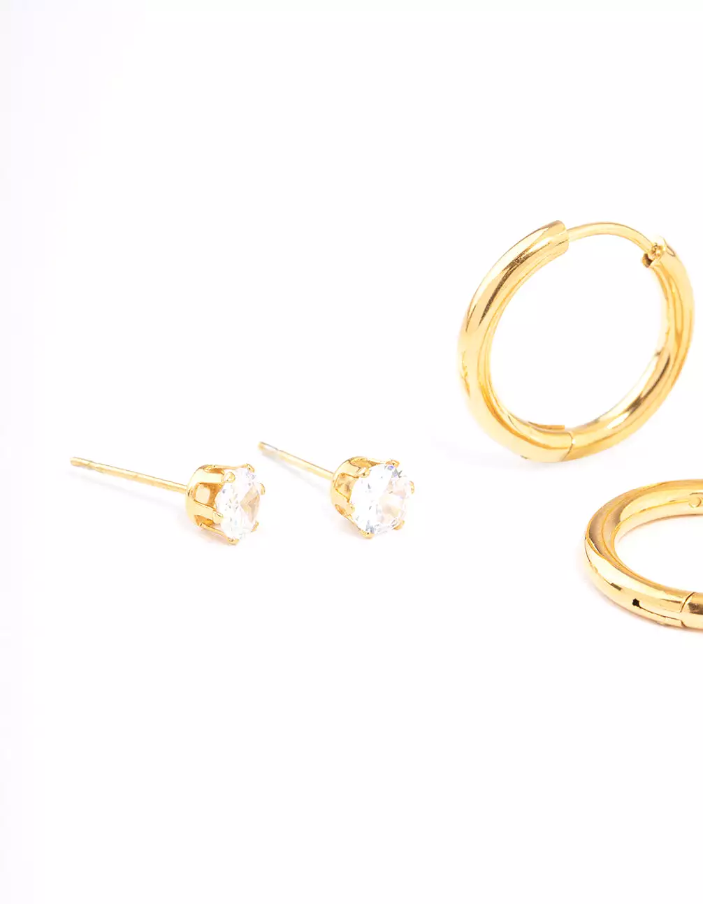 Gold Plated Stainless Steel Basic Cubic Zirconia Earrings Pack