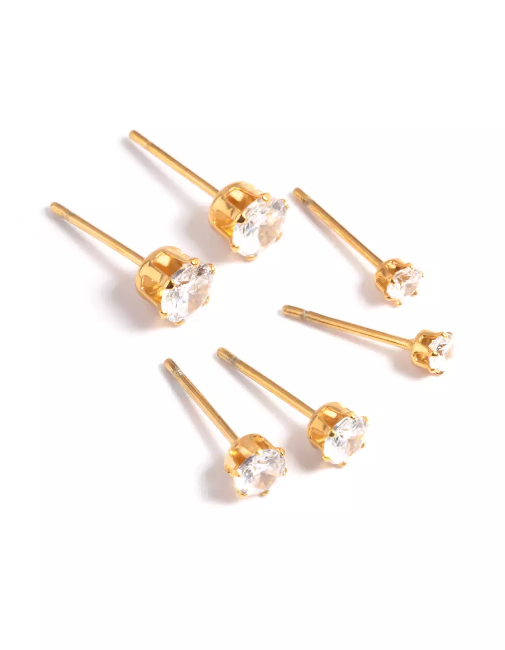 Gold Plated Stainless Steel Cubic Zircconia Stud Earring Pack