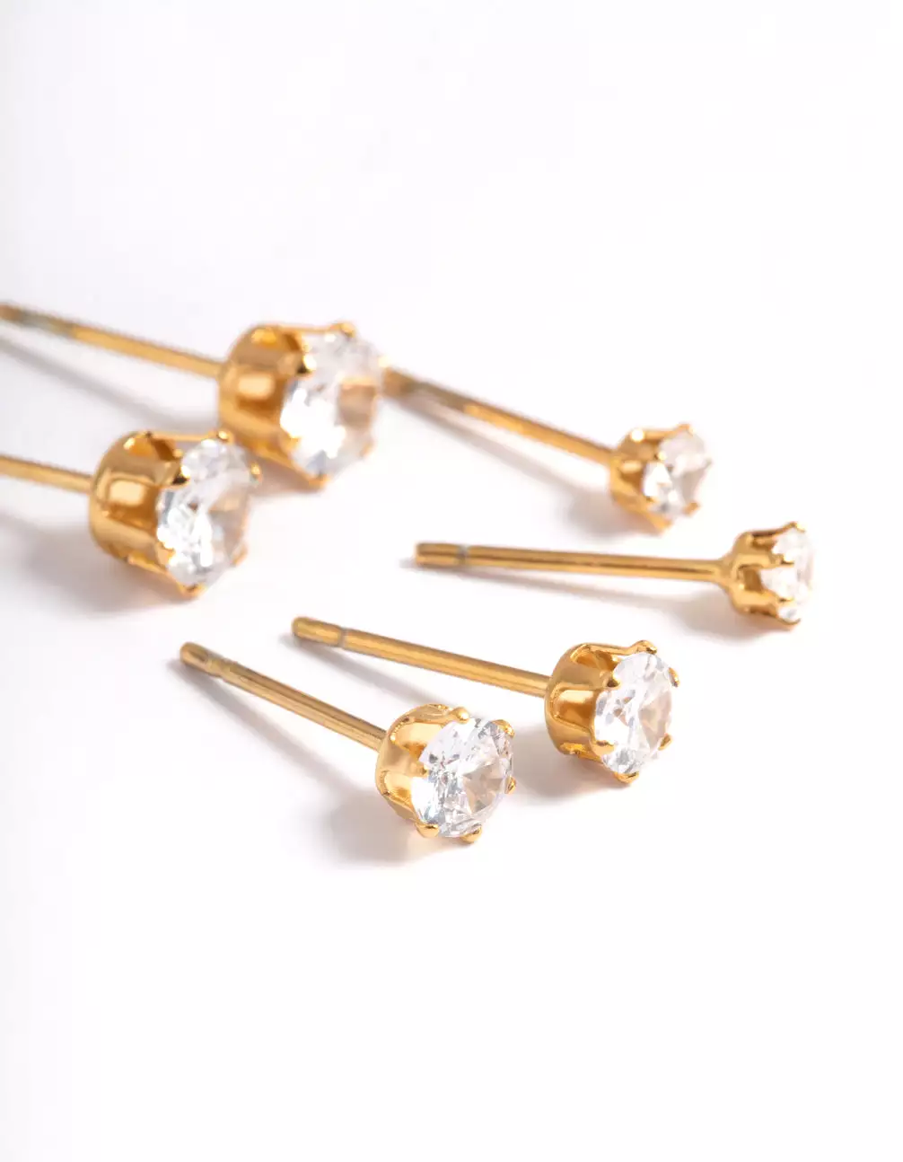 Gold Plated Stainless Steel Cubic Zircconia Stud Earring Pack