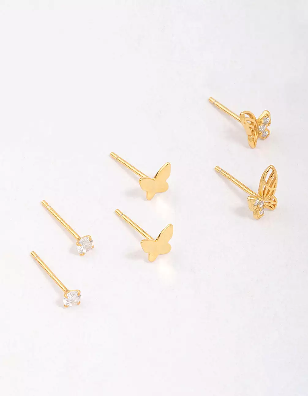 Gold Plated Sterling Silver Butterfly Stud Earring 3-Pack