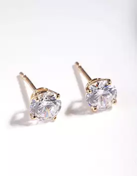 Gold Plated Sterling Silver Cubic Zirconia 1/2 Carat Stud Earrings