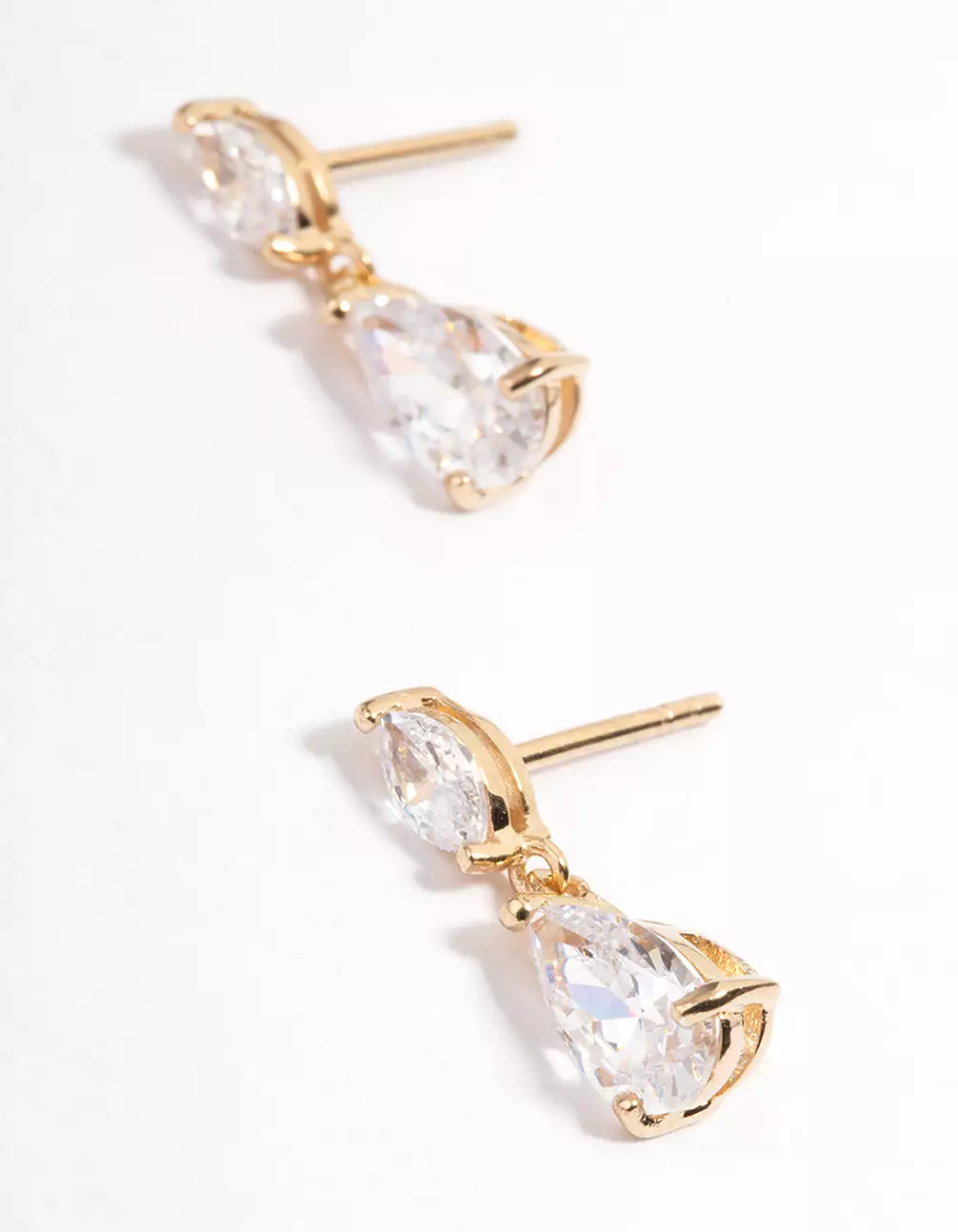 Gold Plated Sterling Silver Cubic Zirconia Marquise Drop Earrings