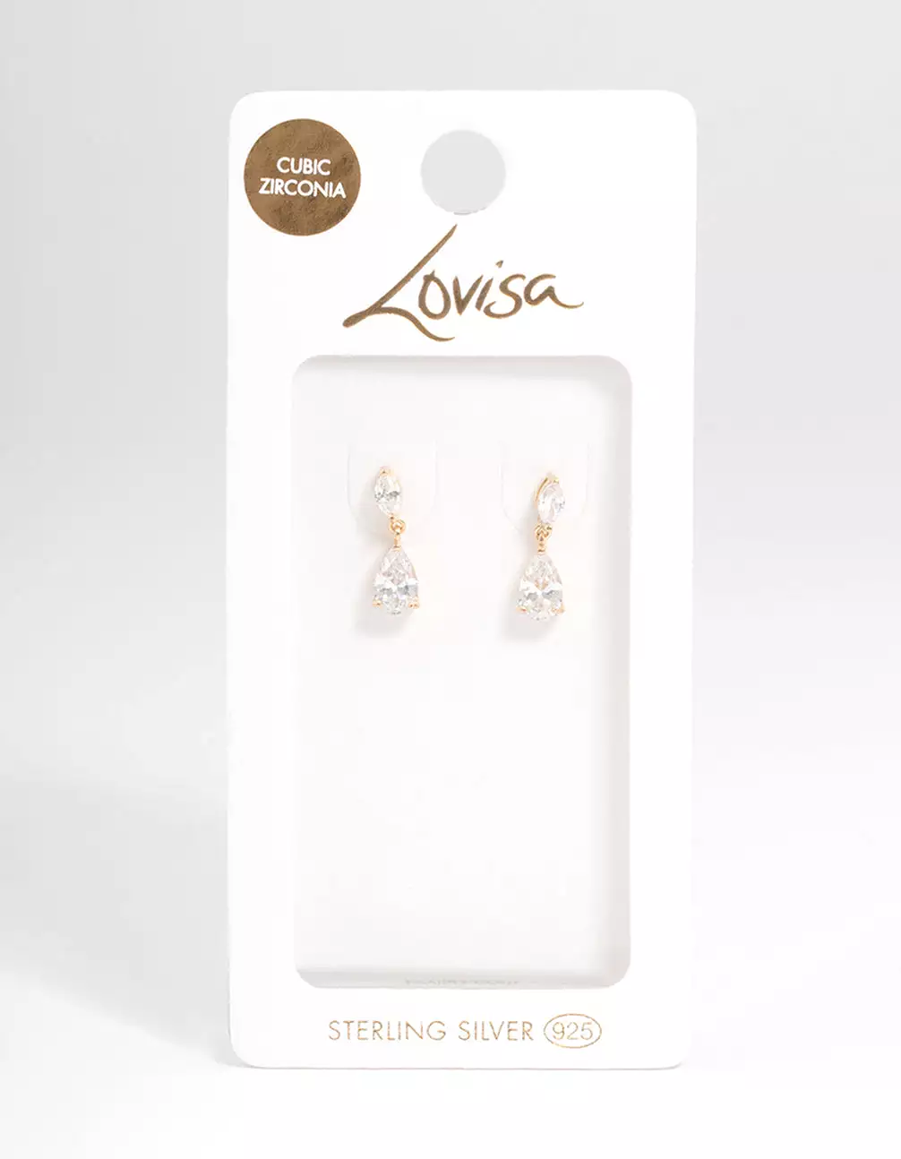 Gold Plated Sterling Silver Cubic Zirconia Marquise Drop Earrings