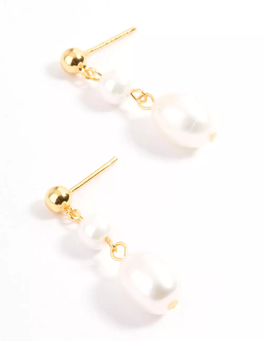 Gold Plated Sterling Silver Double Faux Pearl Drop Earrings