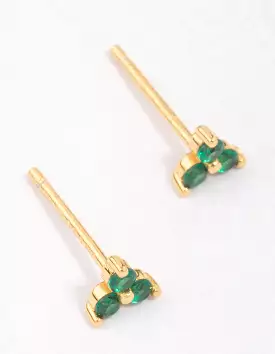 Gold Plated Sterling Silver Emerald Cubic Zirconia Trio Stud Earrings