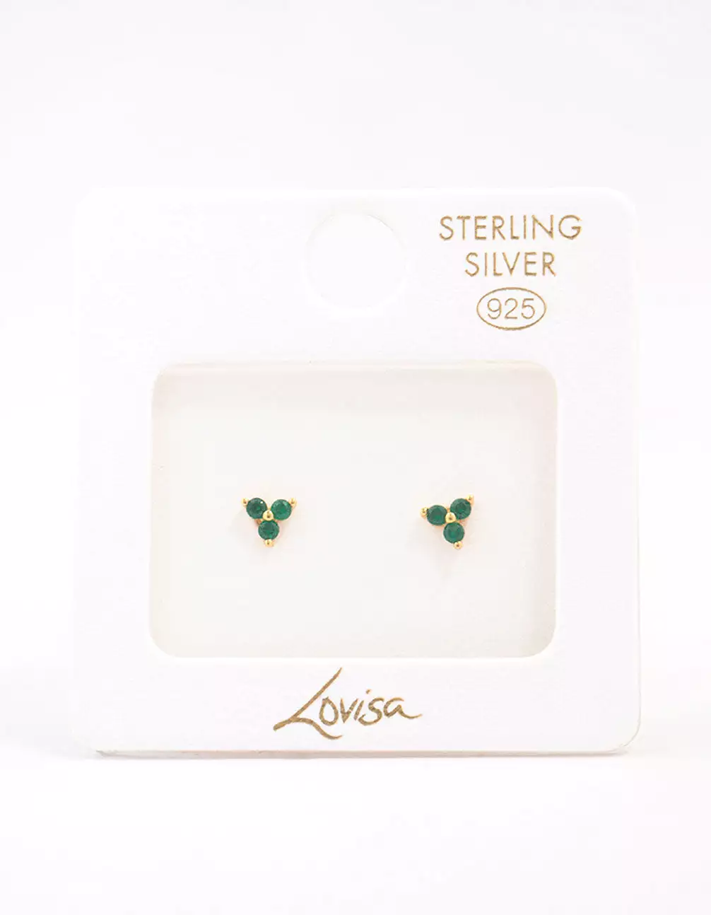 Gold Plated Sterling Silver Emerald Cubic Zirconia Trio Stud Earrings