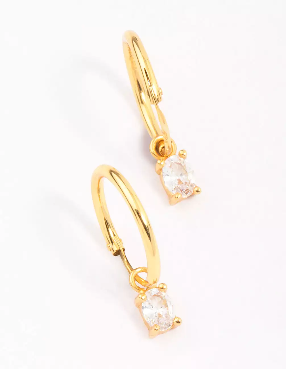 Gold Plated Sterling Silver Oval Cubic Zirconia Hoop Earrings