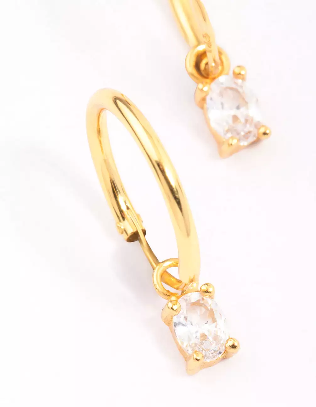 Gold Plated Sterling Silver Oval Cubic Zirconia Hoop Earrings